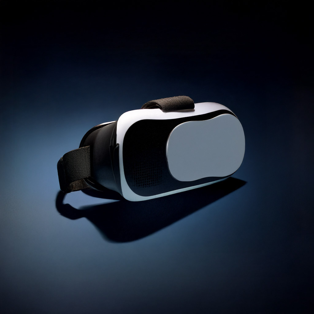 Floating VR headset on dark background